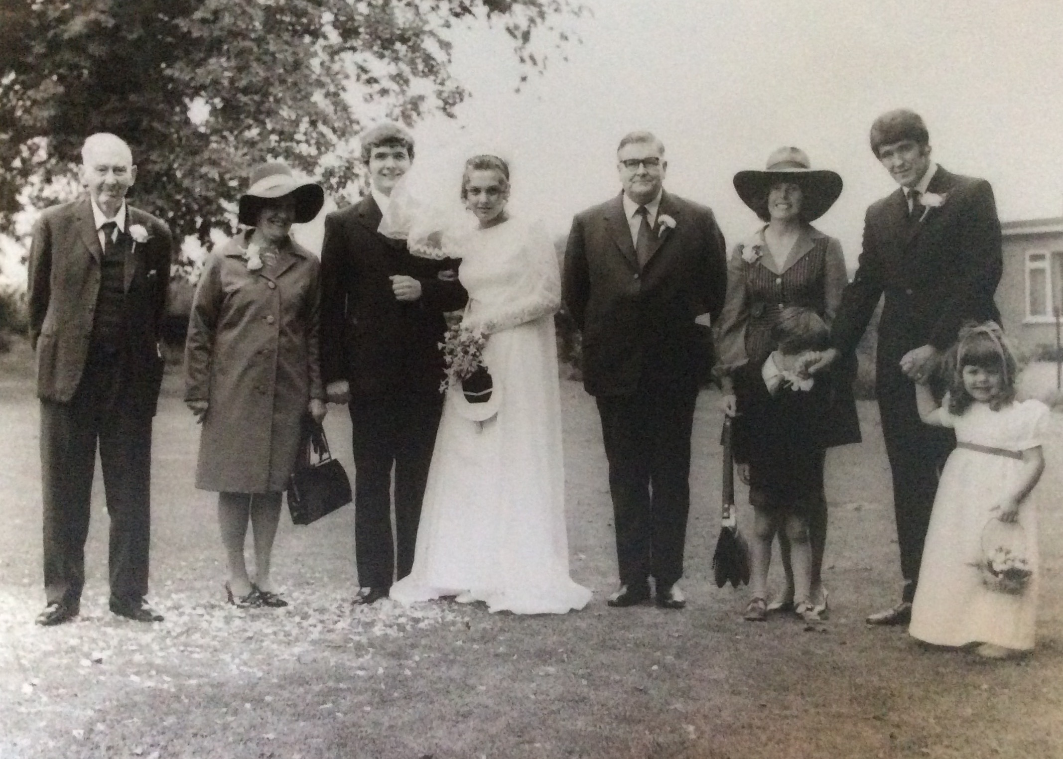 John Wick's wedding 1972: Grandad John Hall, mum Muriel, John, wife Cynthia, dad Jim, sister-in-law Janet, bro' Peter, nephew Chris & niece Jo in front