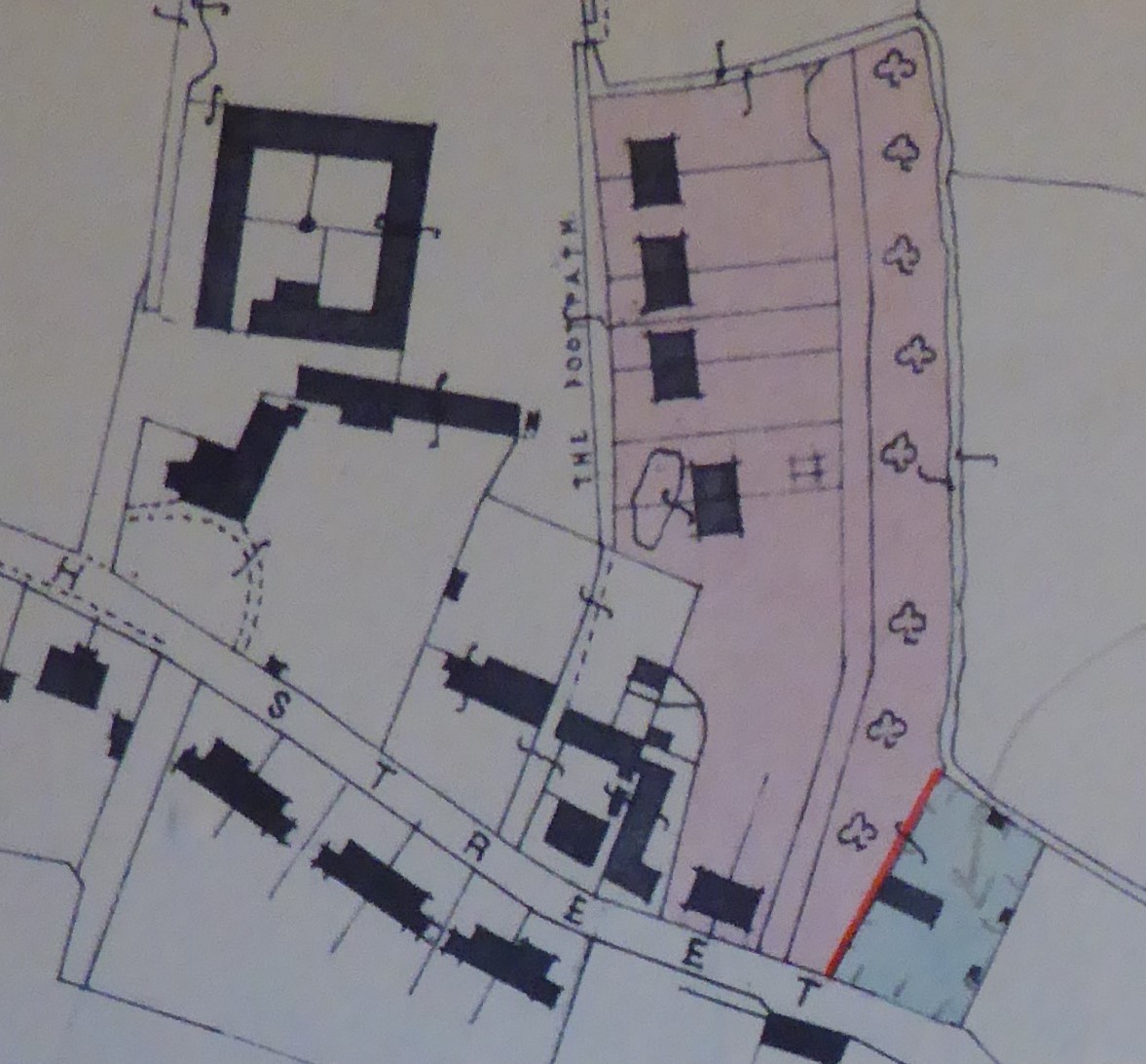 12 Church St; 1958 sale of 4ft frontage (shown by red line) from CRDC to Cator of Pantile Cottage