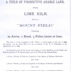 Sales advert for lime kiln on Maggot's Mount 1893 | (Deacon)