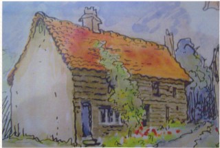Oddfellows Cottages, Green Man Lane used by scouts | (Deacon- part of Mary Greene painting)