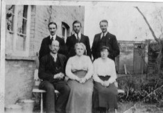 Church St, Harston 1920. Back row: William Newling, Arthur(tbc), Robert Ransom Newling; Front: Frederick, wife Rose, Alice Pointing (Robert's future wife)