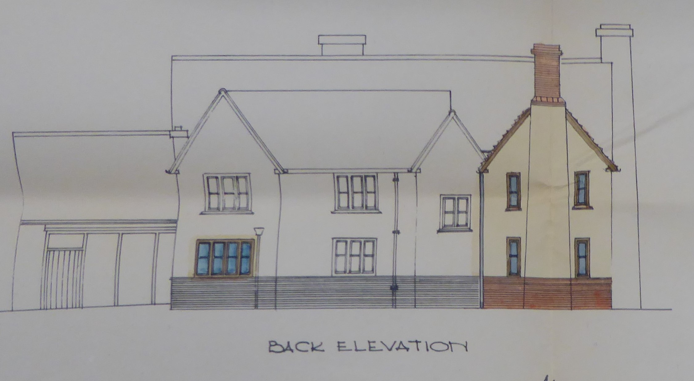 1934 additions to back of old house adding study with big chimney to right