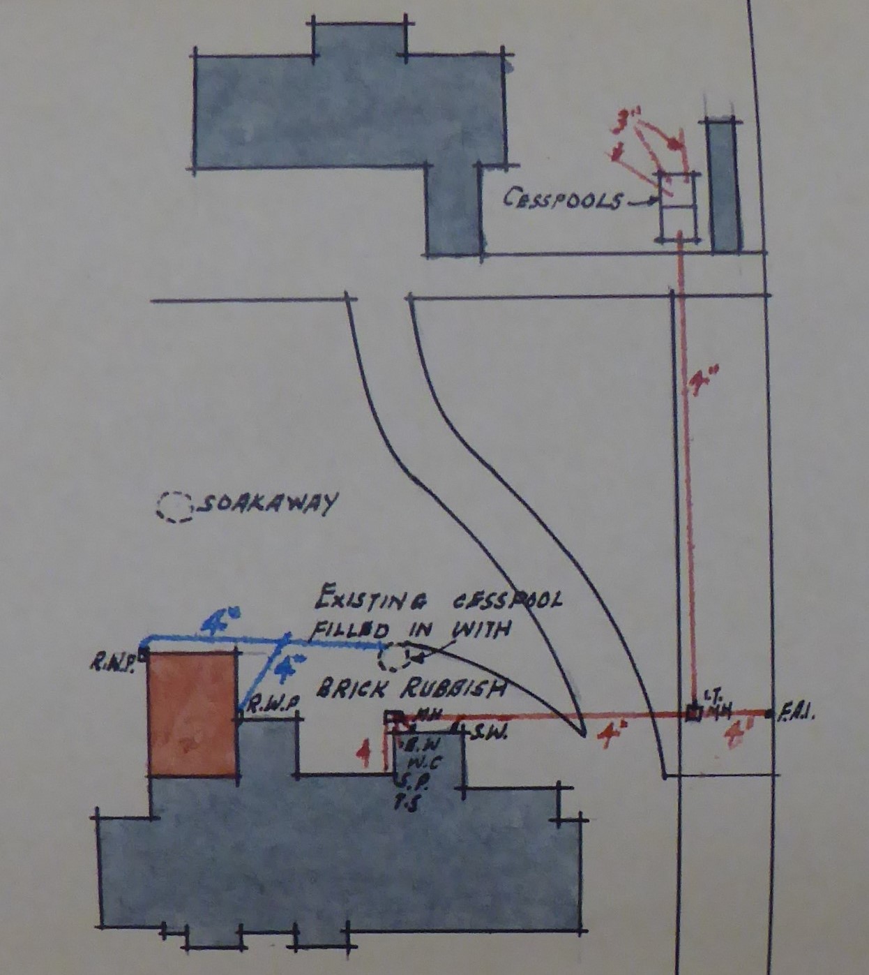 1934 additions (shaded brown) to Old House