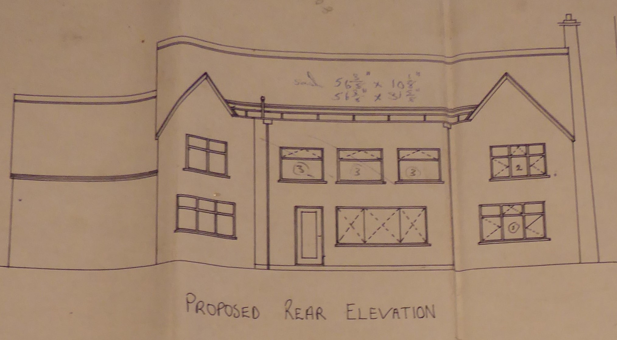 1969 plans removing back chimney and extending across the back with flat roof extension