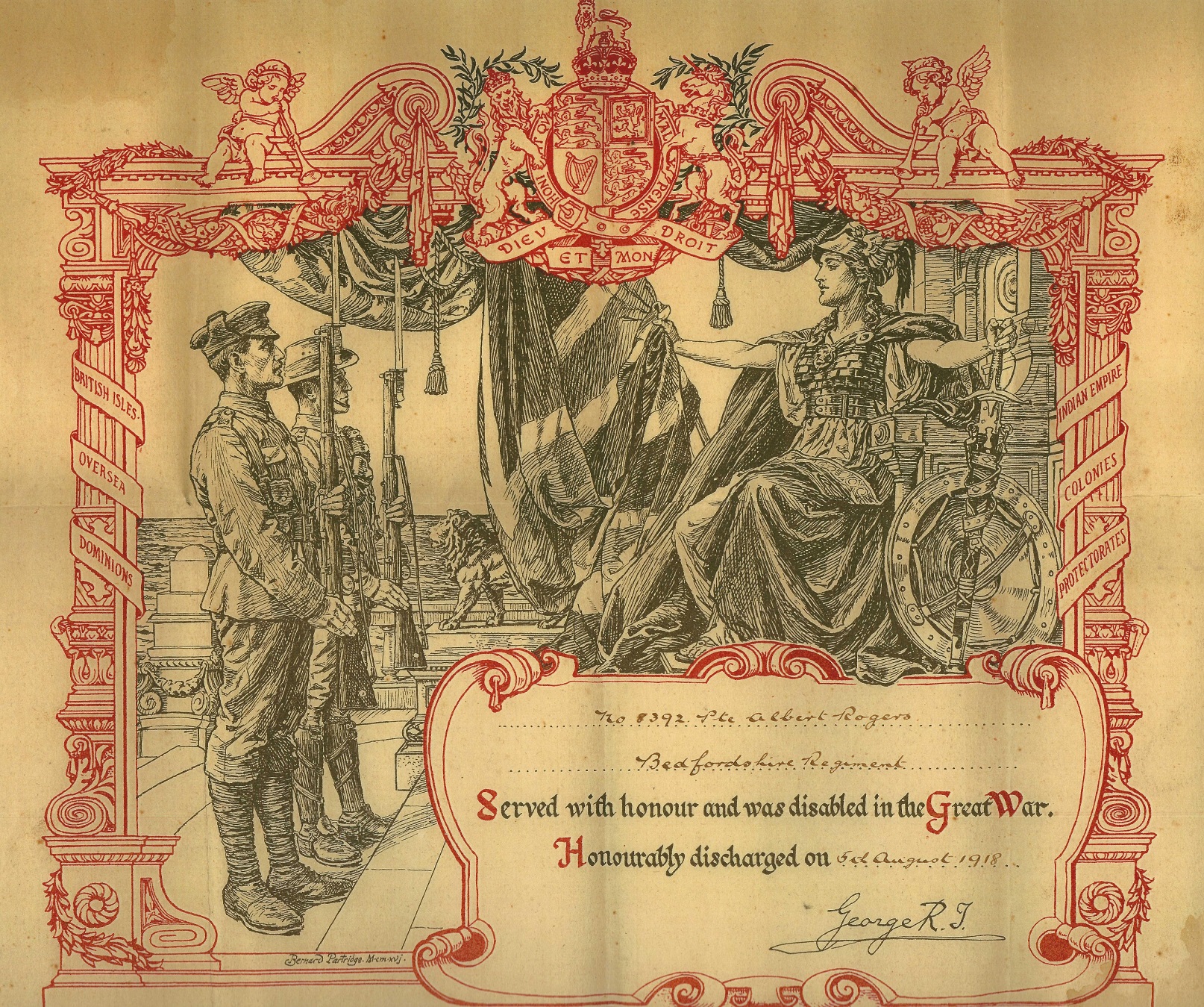 Albert Rogers WW1 certificate