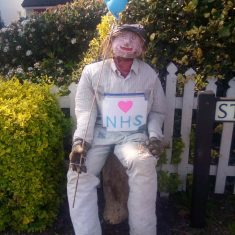 PZZECov.16 Albert (Bert) RN (Marriott) April 2020 Scarecrow Albert (Bert ) appeared on Station Road at the beginning of lockdown April 2020 | (Marriott)