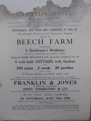 Sale of Beech Farm & cottages 1926 | (CRO)